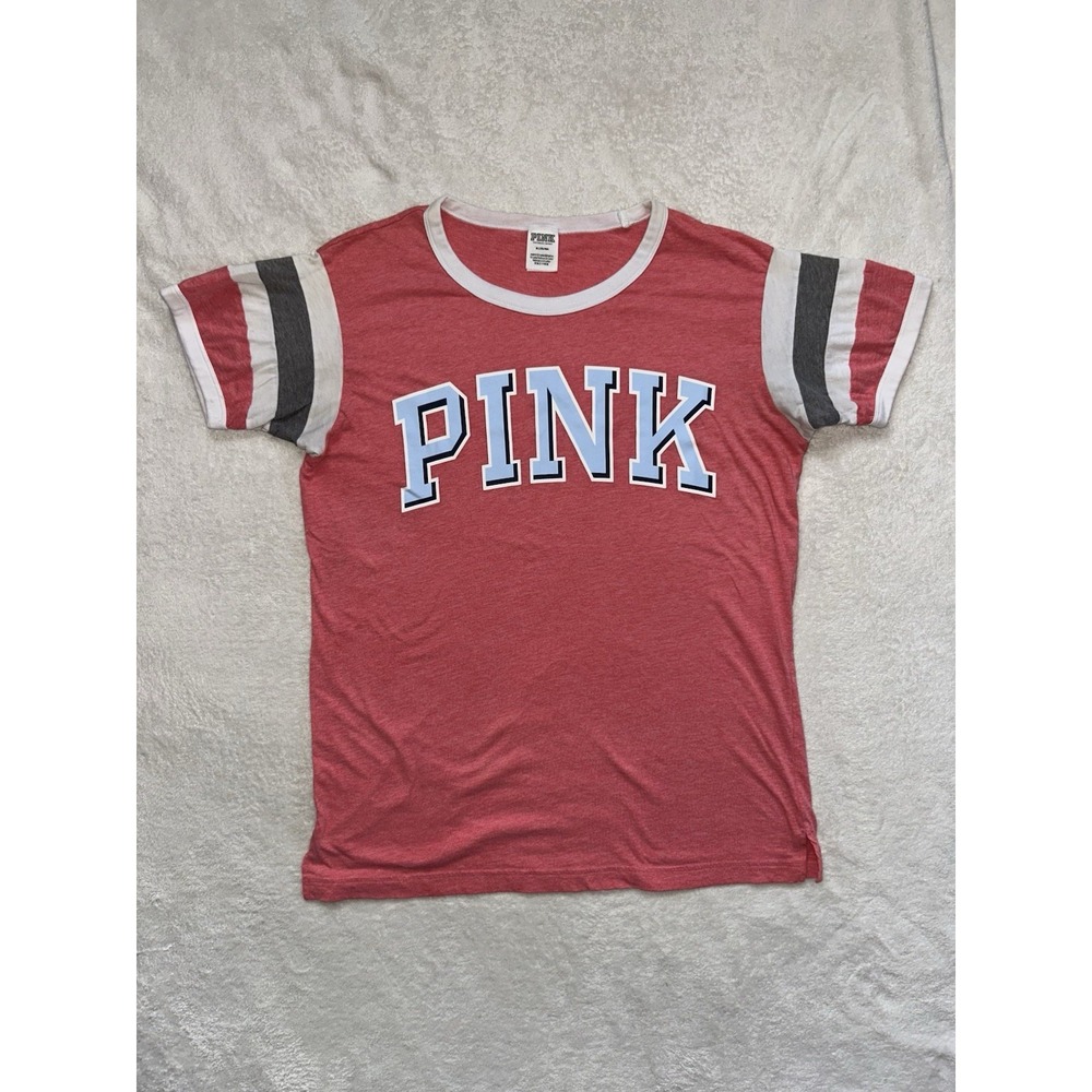 Victoria's Secret PINK red and white oversize tee Size M #pink #y2k #lounge